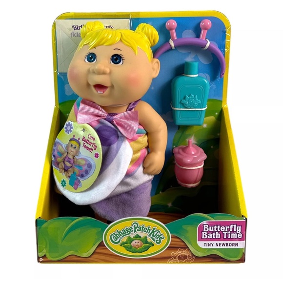 Cabbage Patch Kids Deluxe Tiny Newborn w/Blonde Hair Butterfly Bath Time K2 - Picture 1 of 8